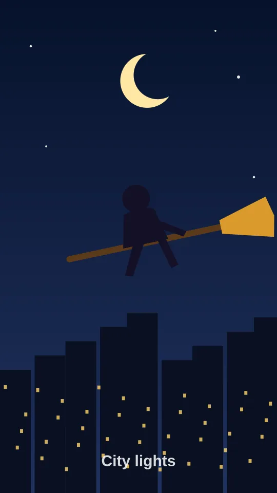 Broom riding AI video – city lights broom pov