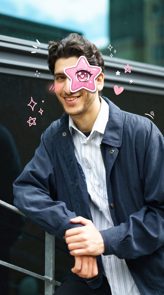 Anime eye filter example: pink star sticker with a sparkly anime eye